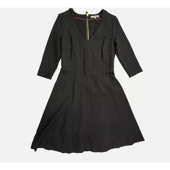 Boden Womens Bryony Broderie Trim 3/4 Sleeve Fit & Flare A-Line Dress Black Sz10 - Picture 1 of 11